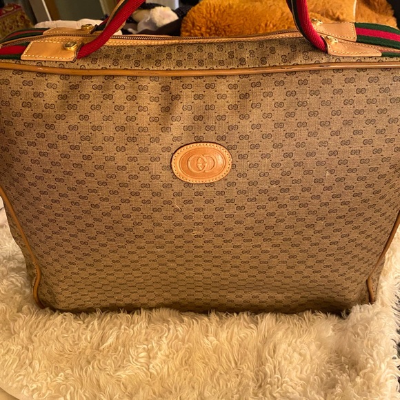 AUTH Vintage GUCCI Suitcase Luggage Red / Green +Gold Gucci Crest Zipper Pull